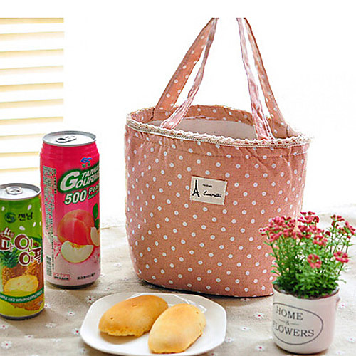 

Polka Dot Canvas Thermal Insulated Lunch Box Tote Cooler Bag Picnic Pouch (Random Color)