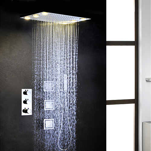 

Shower Faucet Set - Handshower Included Thermostatic LED Contemporary Chrome Brass Valve Bath Shower Mixer Taps
