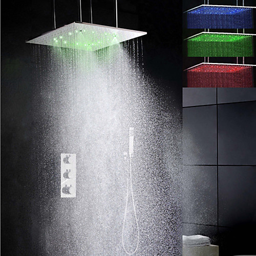 

Shower Faucet Set - Handshower Included Thermostatic LED Contemporary Chrome Brass Valve Bath Shower Mixer Taps