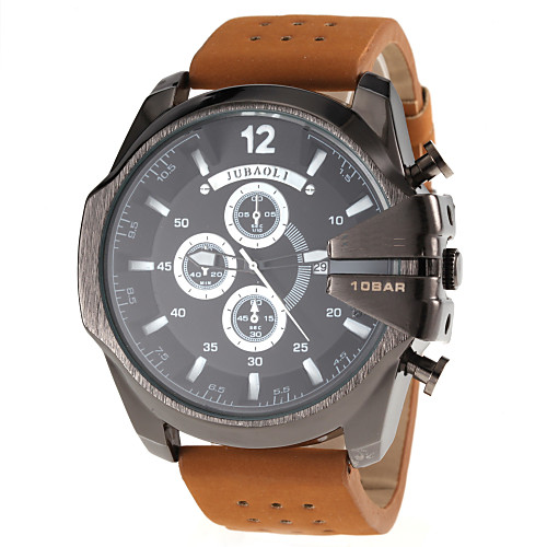 

JUBAOLI Men's Wrist Watch Aviation Watch Quartz Oversized Leather Brown / Khaki Calendar / date / day Analog Orange Red Blue