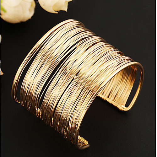 

Women's Cuff Bracelet Wide Bangle Layered Hollow Ladies Unique Design Vintage Party European Alloy Bracelet Jewelry Gold / Golden 2 / Silver 2 For Party Daily