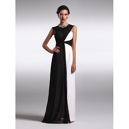 

Sheath / Column Empire Wedding Guest Prom Dress Jewel Neck Sleeveless Floor Length Georgette with Ruched 2021