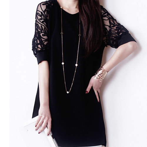 

Women's Shift Dress Short Mini Dress Black Solid Colored Lace Summer Round Neck Sophisticated L XL