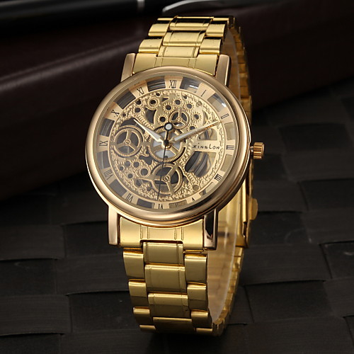 

Men's Skeleton Watch Wrist Watch Quartz Stainless Steel Gold Hollow Engraving Analog Charm - Golden