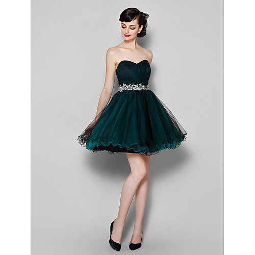 

A-Line Cute Holiday Homecoming Cocktail Party Dress Sweetheart Neckline Sleeveless Knee Length Tulle with Side Draping 2021