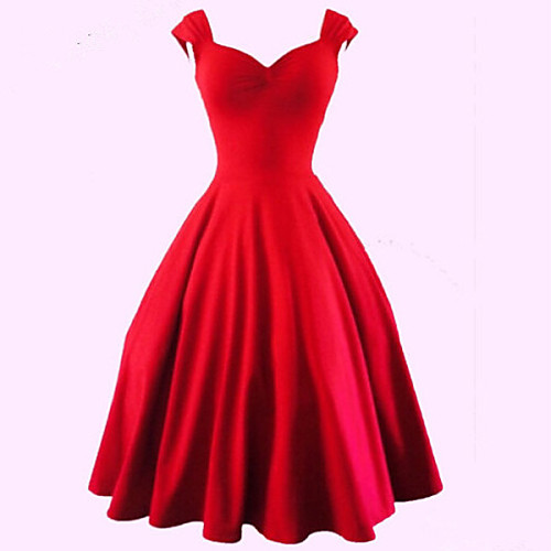 

Women's Plus Size Knee Length Dress Red A-Line Dress - Sleeveless Solid Colored Summer Sweetheart Neckline Vintage Party Going out Kentucky Derby Black Red M L XL XXL / Cotton