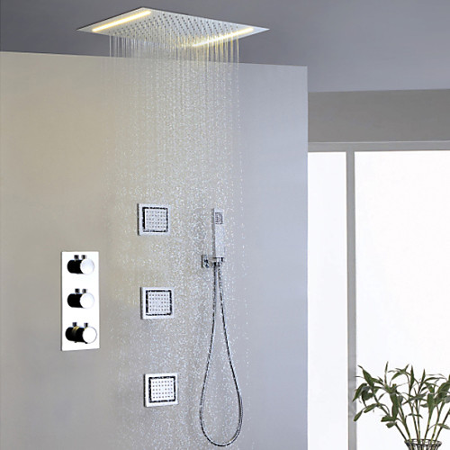 

Shower Faucet Set - Handshower Included Thermostatic LED Contemporary Chrome Brass Valve Bath Shower Mixer Taps