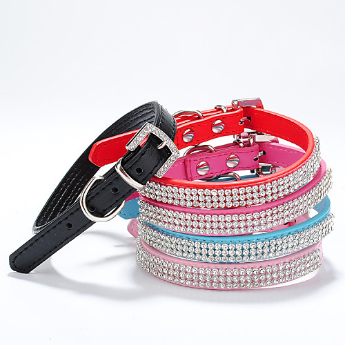 

Cat Dog Collar Rhinestone PU Leather Red Pink