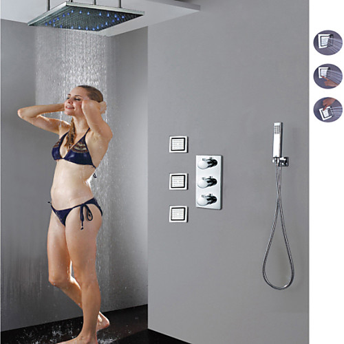 

Shower Faucet Set - Handshower Included Thermostatic LED Contemporary Chrome Ceiling Mounted Brass Valve Bath Shower Mixer Taps