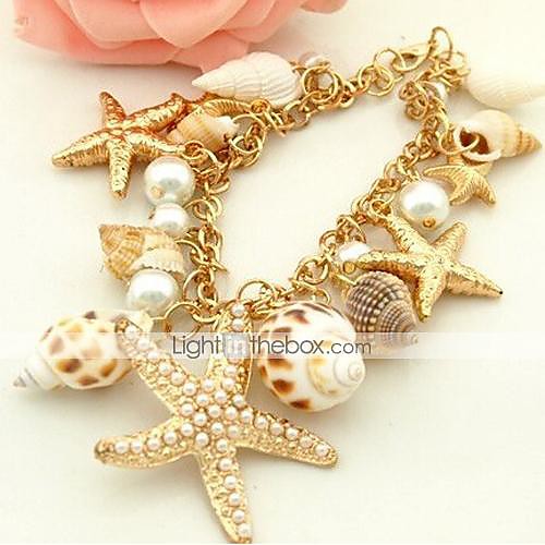 

Women's Pearl Cuff Bracelet Starfish Ladies Unique Design Bohemian Fashion Boho Imitation Pearl Bracelet Jewelry Golden For Daily Casual / Shell