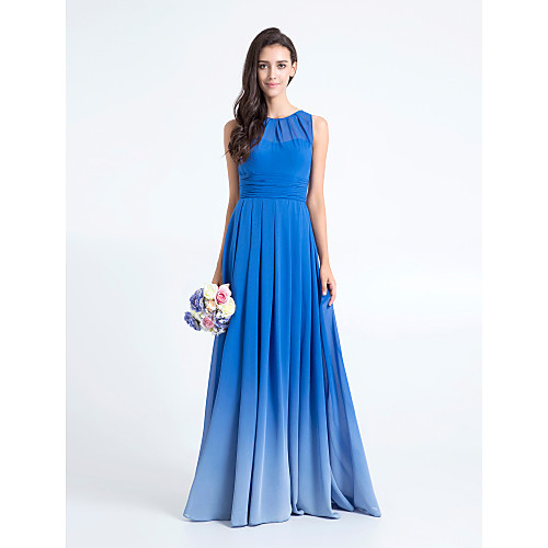 

Sheath / Column Scoop Neck Floor Length Chiffon Bridesmaid Dress with Ruched