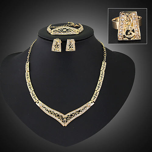 

Crystal Jewelry Set Pendant Necklace Adjustable Ring Statement Ladies Vintage Party Work Casual Earrings Jewelry Gold For Party