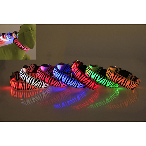 

Dog Collar Waterproof LED Lights Zebra Nylon White Yellow Red Blue Pink