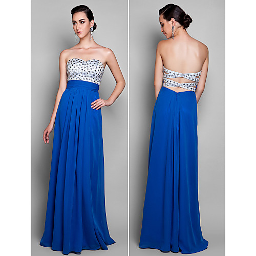 

Sheath / Column Beautiful Back Prom Formal Evening Military Ball Dress Sweetheart Neckline Sleeveless Floor Length Chiffon with Ruched Beading 2021