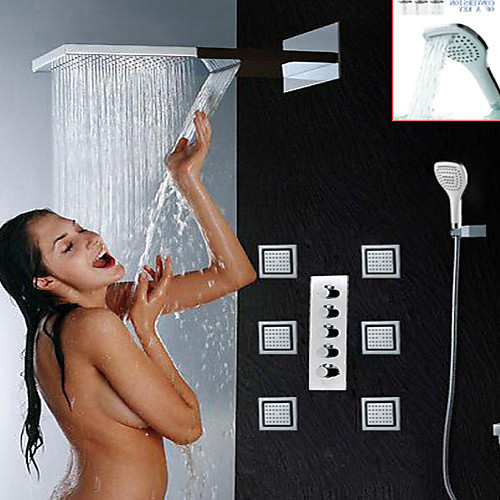 

Shower Faucet Set - Handshower Included Rain Shower Waterfall Contemporary Chrome Mount Inside Ceramic Valve Bath Shower Mixer Taps