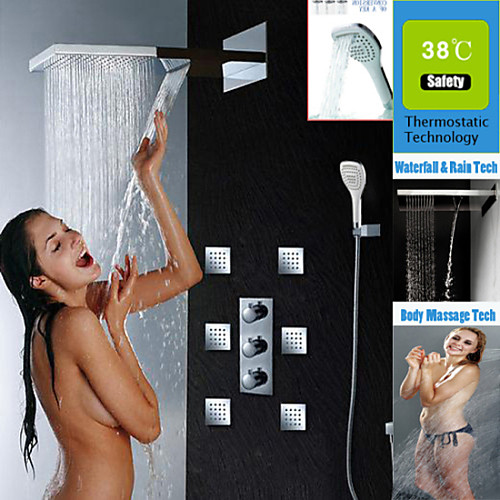 

Shower Faucet Set - Handshower Included Thermostatic Rain Shower Contemporary Chrome Mount Inside Brass Valve Bath Shower Mixer Taps