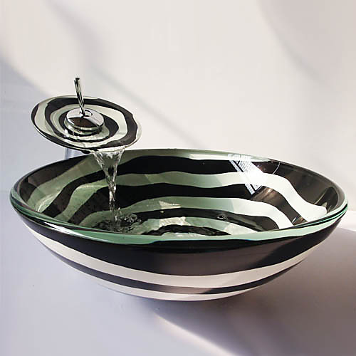 

Bathroom Sink / Bathroom Faucet / Bathroom Mounting Ring Contemporary - Tempered Glass Round Vessel Sink