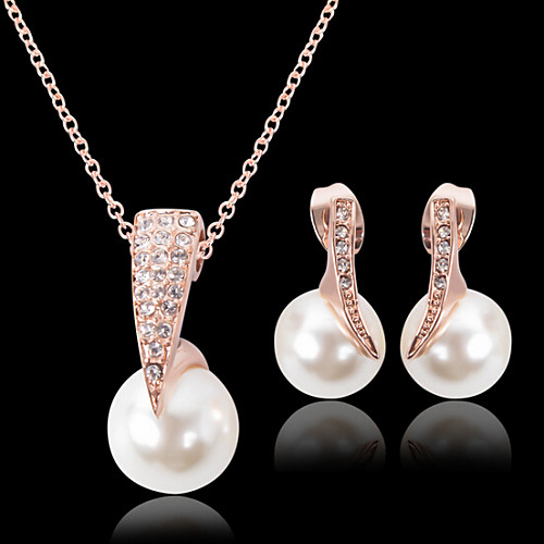 

Pearl Jewelry Set Pendant Necklace Ladies Luxury Party Fashion everyday Pearl Cubic Zirconia Rose Gold Plated Earrings Jewelry Gold For Party Special Occasion Anniversary Birthday Engagement Gift