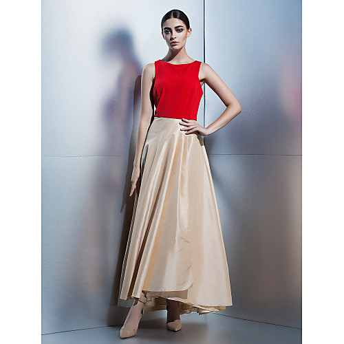 

A-Line Company Party Dress Scoop Neck Sleeveless Ankle Length Taffeta with 2021