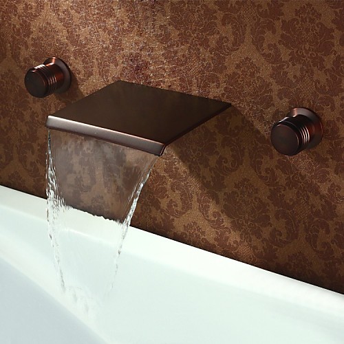 

Bathroom Sink Faucet - Wall Mount / Waterfall Oil-rubbed Bronze Wall Mounted Three Holes / Two Handles Three HolesBath Taps / Brass