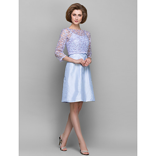 

Sheath / Column Mother of the Bride Dress Convertible Dress Bateau Neck Knee Length Lace Taffeta 3/4 Length Sleeve with Lace 2021