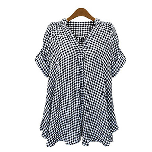 

Women's Plus Size Shirt Plaid Check Deep V Tops Basic Top Black