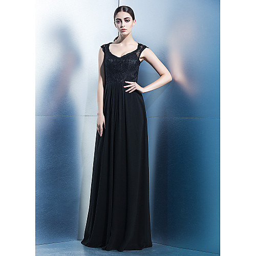 

Sheath / Column Formal Evening Black Tie Gala Dress V Neck Sleeveless Floor Length Chiffon Lace with Lace 2021