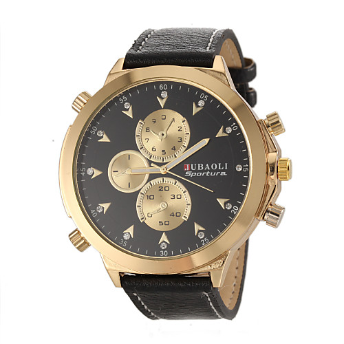 

JUBAOLI Men's Military Watch Wrist Watch Aviation Watch Quartz Leather Black Casual Watch Analog Charm - Golden White Black