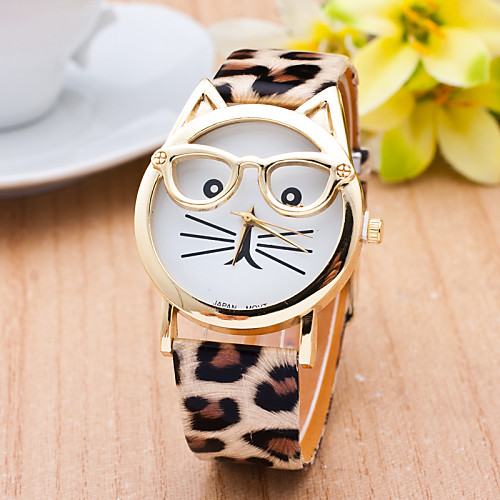 

Women's Ladies Wrist Watch Quartz Cat Quilted PU Leather Black / White / Brown Casual Watch Analog Casual Fashion - Black Leopard White One Year Battery Life / SSUO 377