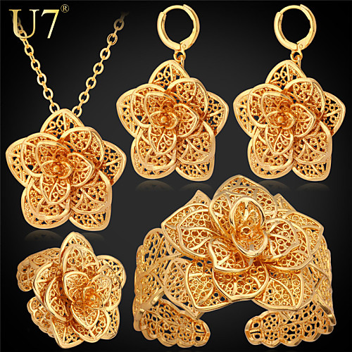 

Women's Jewelry Set Pendant Necklace Hollow Out Flower Ladies Luxury Italian 18K Gold Plated Platinum Plated Gold Plated Earrings Jewelry Gold / Silver For Party Gift