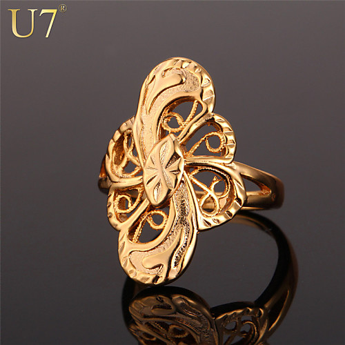 

Women's Statement Ring Gold Gold Plated Alloy Statement Ladies Vintage Party Anniversary Jewelry Hollow Out Cute