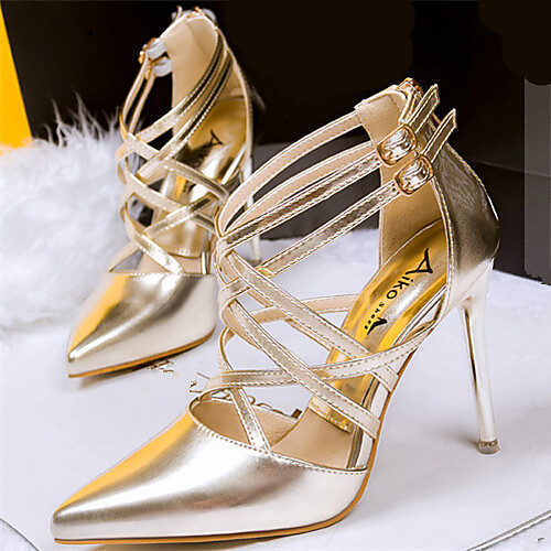 

Women's Shoes Leatherette Stiletto Heel Pointed Toe Pumps/Heels Dress Black/Brown/Green/Purple/Silver/Gold