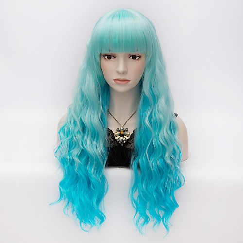 

Cosplay Costume Wig Synthetic Wig Kinky Curly Kinky Curly With Bangs Wig Very Long Blue Synthetic Hair Women's Blue