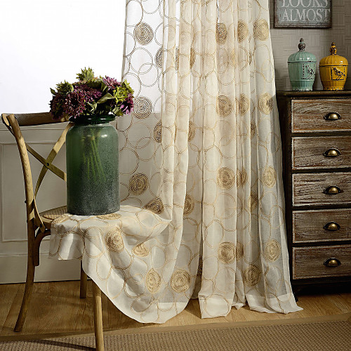 

Country Curtains One Panel Ivory Floral Embroidered Sheer Curtain Drape