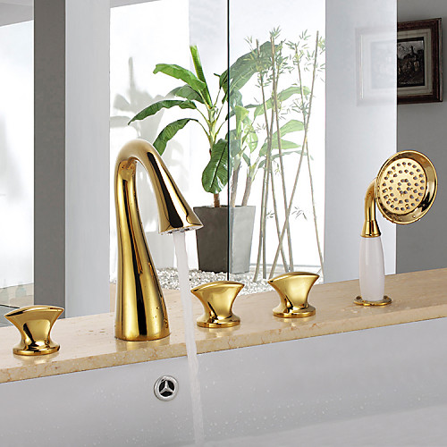 

Bathtub Faucet - Antique Ti-PVD Tub And Shower Ceramic Valve Bath Shower Mixer Taps / Three Handles Five Holes