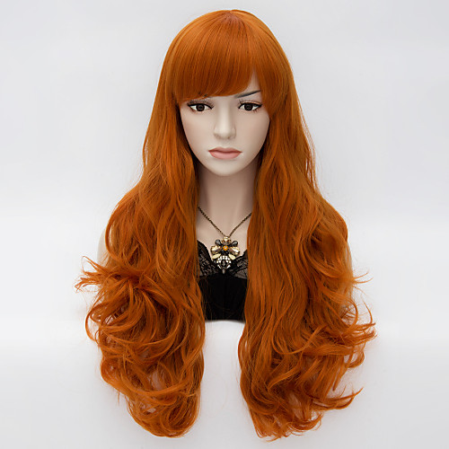 

Synthetic Wig Deep Wave Deep Wave With Bangs Wig Long Brown Synthetic Hair Women's Red