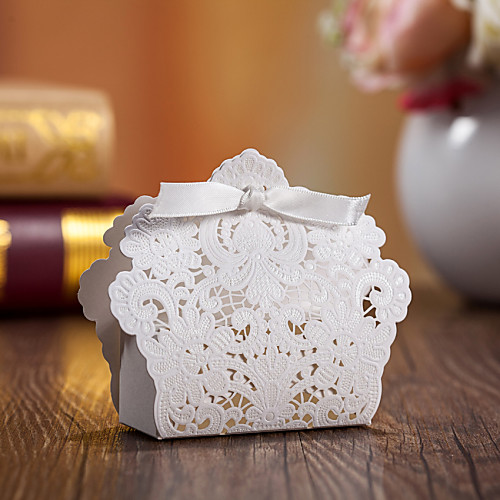

Round Square Creative Card Paper Favor Holder with Ribbons Printing Favor Boxes - 12