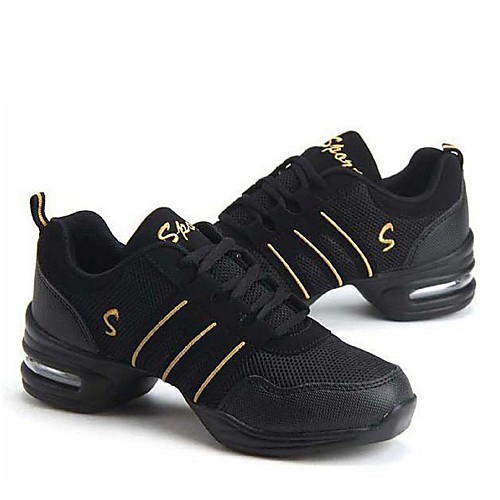 

Women's Dance Sneakers Ballroom Shoes Salsa Shoes Practice Trainning Dance Shoes Sneaker Chunky Heel Black White Red Lace-up