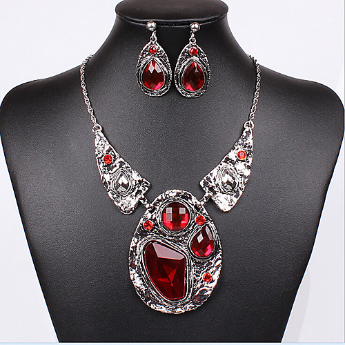 

Jewelry Set Pear Cut Statement Ladies Vintage Party Work European Cubic Zirconia Earrings Jewelry Silver / Red For Wedding Party Special Occasion Anniversary Birthday Engagement 1 set / Necklace