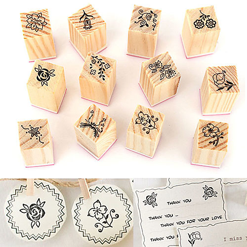 

12Pcs Vintage Flower Lace Wooden Rubber Stamps