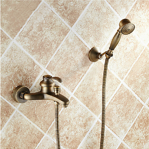 

Shower Faucet / Bathtub Faucet - Antique Antique Brass Tub And Shower Ceramic Valve Bath Shower Mixer Taps / Single Handle Two Holes