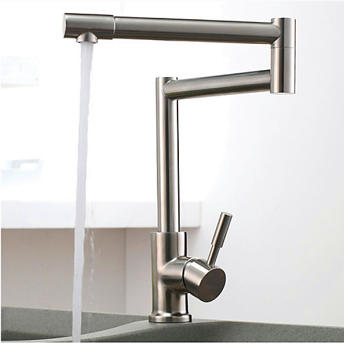 

Stainless Steel Kitchen Faucet ,Single Handle One Hole Nickel Brushed Pot Filler Deck Mounted Retro Kitchen Taps With Hot and Cold Water