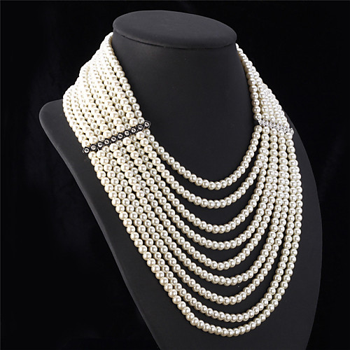 

Women's Pearl Statement Necklace Long Necklace Layered Ladies Luxury Elegant Multi Layer Pearl White Necklace Jewelry For Wedding Party Anniversary Congratulations Cosplay Costumes / Pearl Necklace