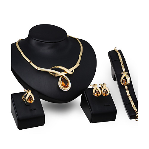 

Women's Topaz Crystal Jewelry Set Pear Cut Ladies Bohemian Boho Italian Crystal Earrings Jewelry Gold For Wedding Party 4pcs / Rings / Necklace