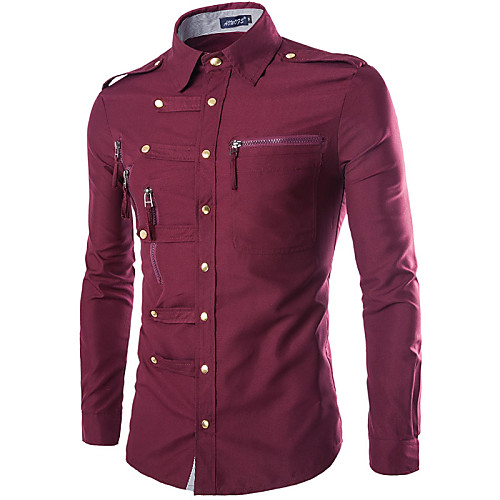 

Men's Shirt Solid Colored Basic Long Sleeve Daily Tops Military Wine Black Army Green