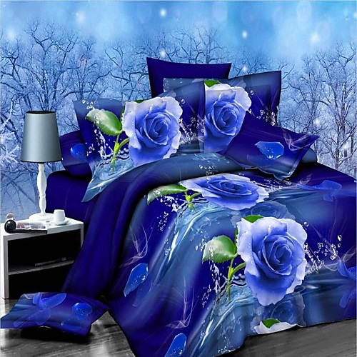 

Duvet Cover Sets 3D Poly / Cotton Reactive Print 4 Piece Bedding Sets full