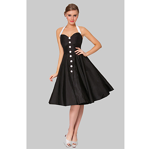 

A-Line Cocktail Party Dress Halter Neck Knee Length Taffeta with 2021