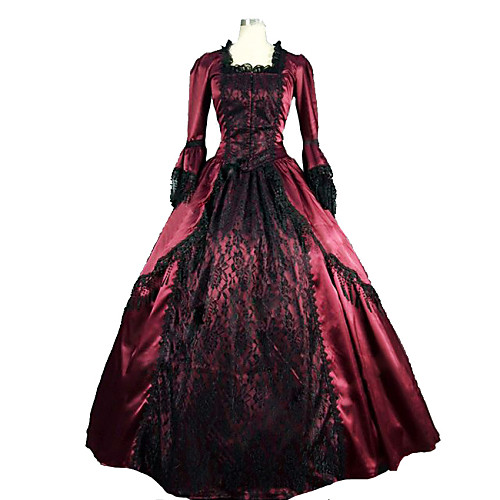 

Victorian Medieval 18th Century Dress Party Costume Masquerade Women's Lace Satin Costume Fuchsia Vintage Cosplay Party Prom Long Sleeve Long Length Ball Gown Plus Size Customized