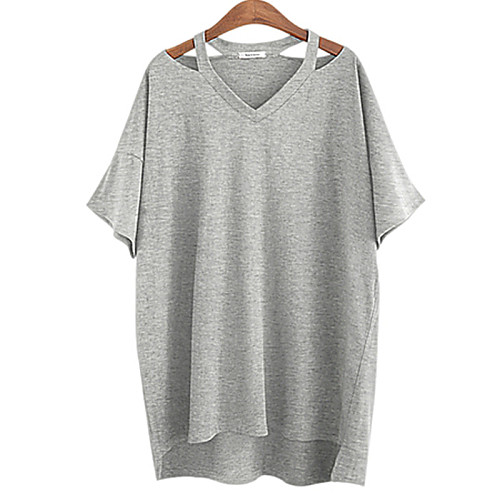 

Women's Plus Size T-shirt Solid Colored Split V Neck Tops Batwing Sleeve Loose Cotton Basic Top White Black Gray