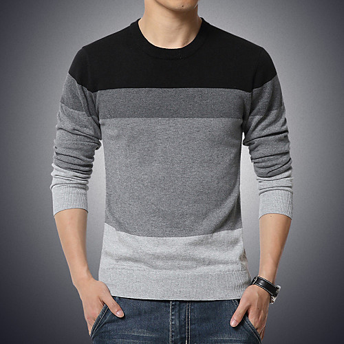 

Men's Color Block Pullover Cotton Long Sleeve Plus Size Regular Sweater Cardigans Round Neck Fall Winter Black Navy Blue Blue / Weekend